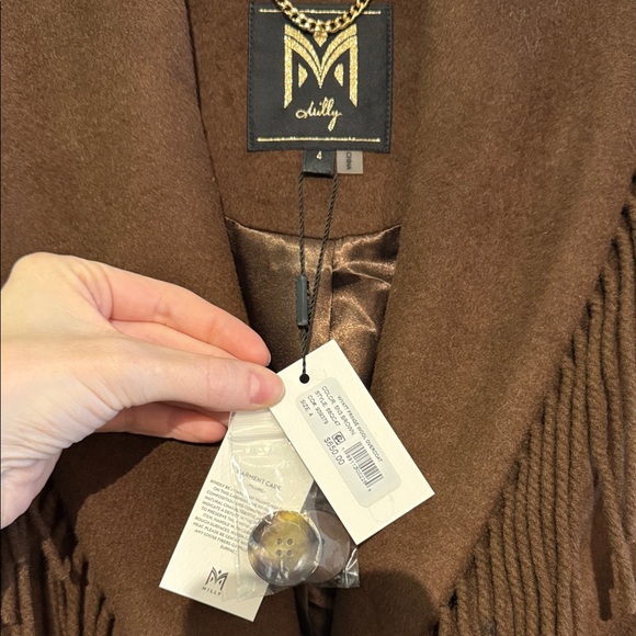 MILLY Wyatt Brown Wool Fringe Coat - Picture 2 of 7